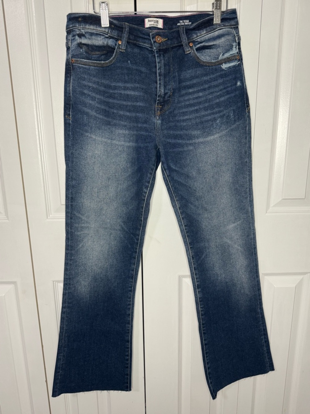 Kensie Vintage Luxe Blue Tessa High Rise Bootcut Raw Hemmed Jeans Size 8 29